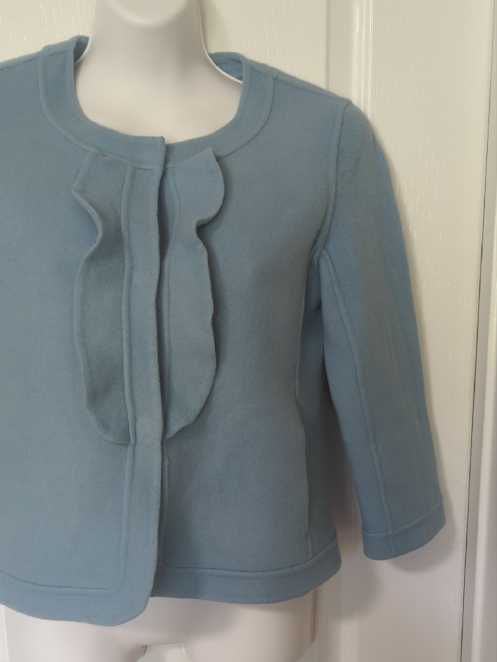 Talbots Light Blue Ruffle-Front Cropped Jacket - Picture 3 of 12